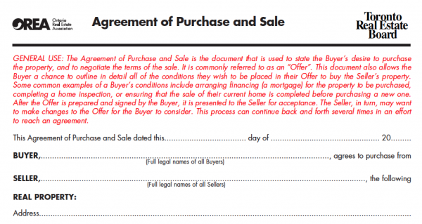 How to Get a Mortgage - OREA Agreement of Purchase and Sale Form